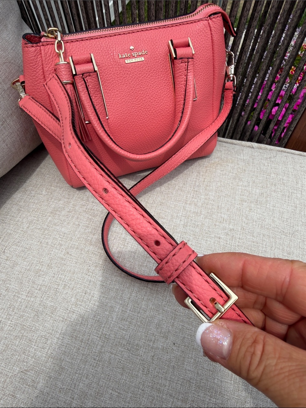 kate spade Coral Pink Pebbled Leather Mini Crossbody Bag NWOT - Picture 3 of 8